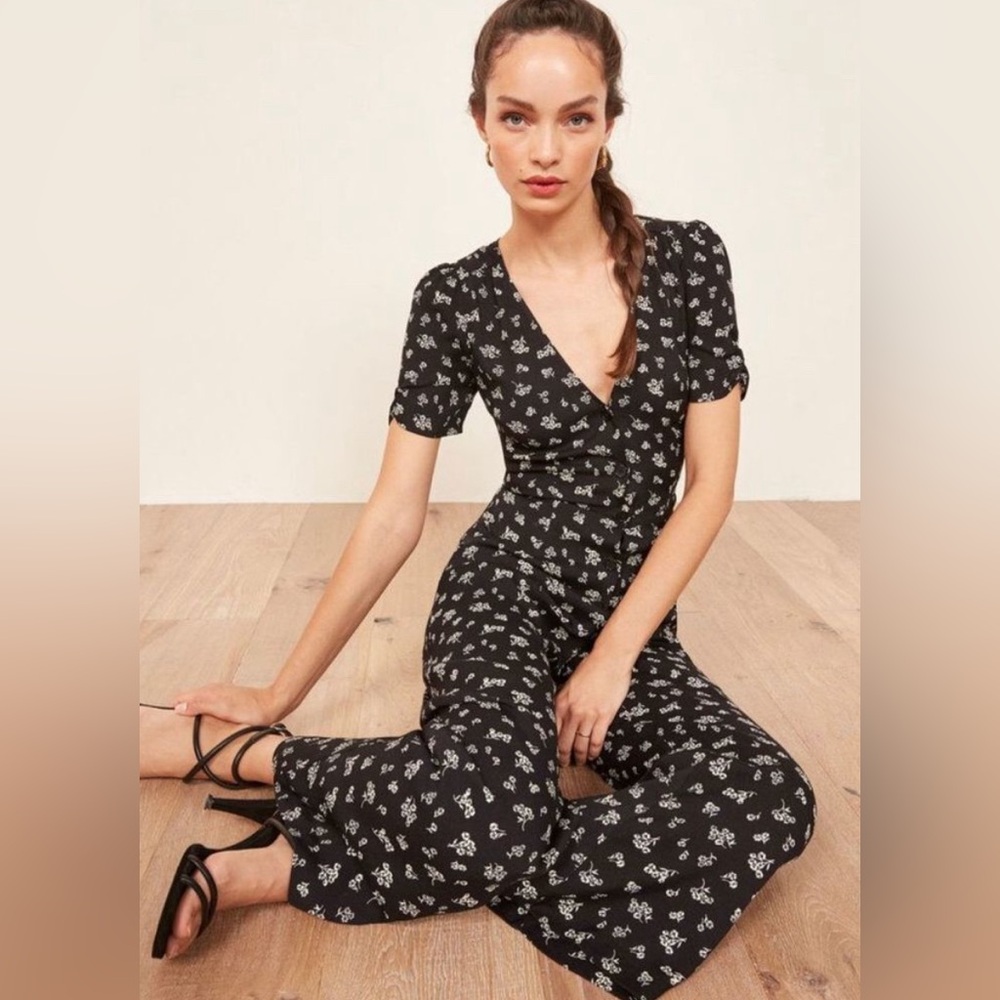 Reformation Black Floral Jumpsuit